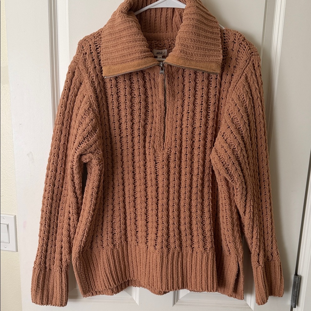 Aerie Peach Knit Sweater with Zip Collar